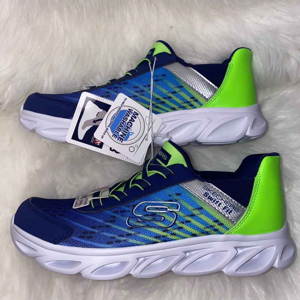Skechers Sneakers Boys Swift Fit size 4 New in box Lime navy - Picture 3 of 10
